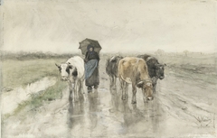 A Herdess with Cows on a Country Road in the Rain by Anton Mauve