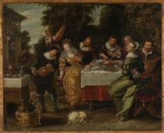 A Party outside an Inn by Simon de Vos