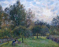 Apple Trees and Poplars, Éragny, Sunset by Camille Pissarro