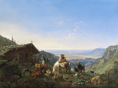 Auftrieb zur Alm an der Benediktenwand by Heinrich Bürkel