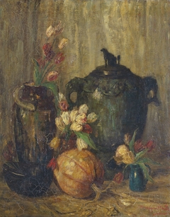 Bloemstilleven met tulpen en kalebas by Sina Mesdag-van Houten