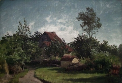 Bondegård i kveldslys by Sophus Jacobsen