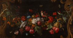 Bovendeurstuk met een bloemguirlande by Justus van Huysum