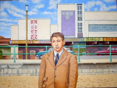 Boy aged 14 on the beach at Cleethorpes,  (2011) oil on linen, 90 x 120 cm by john albert walker