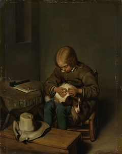 Boy Fleaing a Dog by Unknown Artist