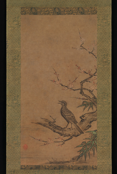 Brown-Eared Bulbul (Hiyodori) on a Branch of Plum by Kanō Shōei