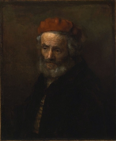 Bust of an Old Man Wearing a Red Hat by Rembrandt