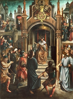 Christ before Pilate, with Christ Led to Annas, the Mocking of Christ, the Denial by Peter, and Christ before Caiaphas by Master of the Beighem Altarpiece