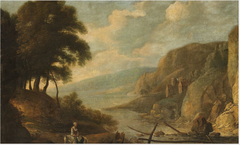 Cliffs and Sea with a Footbridge by George Barret