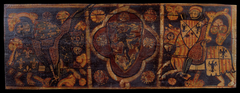 Coffered ceiling panel with a knight of the House of Anjou struck down by a knight with the coat of arms of Catalonia-Aragon and those of Swabia of Frederic of Sicily by Anonymous