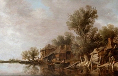 Cottages and Fishermen by a River by Jan van Goyen