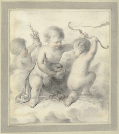 Drie putti met een adelaar by Unknown Artist