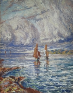 Estuaire avec voiliers sous un ciel nuageux by Karl Edvard Diriks