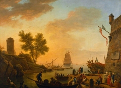 Evening: Harbour Scene with Boats being unloaded and Spectators by Joseph Vernet