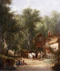 Figures outside a Tavern ('Outside the Inn at Fairfield') by William Shayer