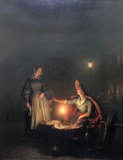 Fish Seller at an Evening market by Petrus van Schendel