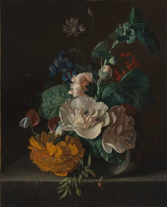 Floral Still Life with Hollyhock and Marigold by Jan van Huysum