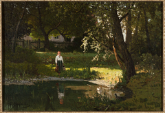 Girl at a pond by Walery Brochocki