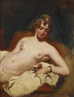 Half-figure of a reclining Female Nude on her side by William Etty