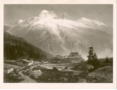 Hochgebirgslandschaft mit Dorf im Vordergrund (bei Charmonix) by Otto Kameke