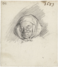 Hoofd van vrouw met een bril en een hoofddoek by Moses ter Borch