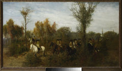 Horsemen passing though a birch grove by Maksymilian Gierymski