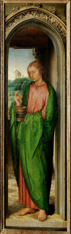 Innenflügel des Johannesaltärchens: Johannes der Evangelist by Hans Memling