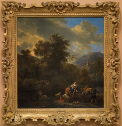 Italianate Landscape with Figures and Pack Animals on the Banks of a River by Nicolaes Pieterszoon Berchem