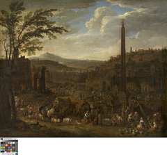 Italianiserend landschap met markttafereel by Peeter van Bredael