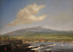 Kailua-Kona with Hualalai, Hulihee Palace and Church by James Gay Sawkins