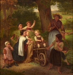 Kinderlust (Spielende Kinder auf einer Heukarre) by Carl Johann Lasch