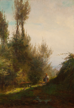 Landscape with figures by Alfredo Keil