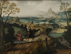 Landscape with flight to Egypt. by Lucas Gassel