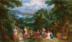 Landscape with the judgment of Midas by Gillis van Coninxloo