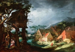 Landschaft mit der Ruhe auf der Flucht nach Ägypten by Abraham Bloemaert