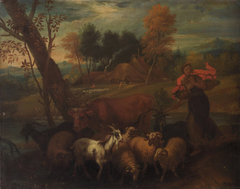 Landschaft mit Hirtin und Herde by Pieter Mulier