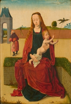 Madonna and Child on a grass bench. by Dieric Bouts