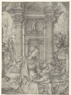 Maria met kind en H. Barbara en H. Catharina by Jan Gossaert