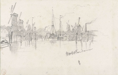 Molens aan de haven van Rotterdam by Eugène Isabey