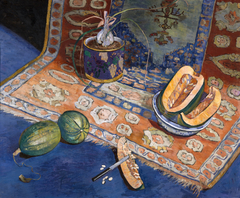 Nature morte aux pastèques, vases et tapis by Georgette Agutte