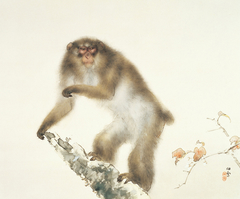 Old Monkey with Cherry in Autumn by Hashimoto Kansetsu