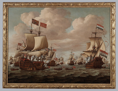 Ontmoeting tussen de Nederlandse en Engelse vloot met de Prince en de Gouden Leeuw by Willem van de Velde the Younger