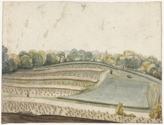 Panorama van een golvend graanveld van boven gezien by Gerard ter Borch I