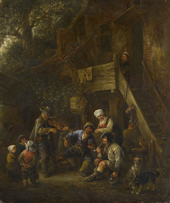 Peasants Listening to a Blind Fiddler before a Cottage by Isaac van Ostade