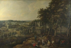 Peasants merry-making before a Country House by Lucas van Uden