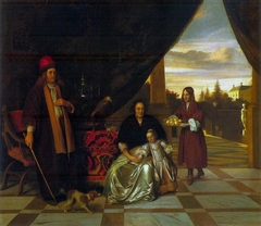 Portrait of a family on a terrace by Pieter de Hooch