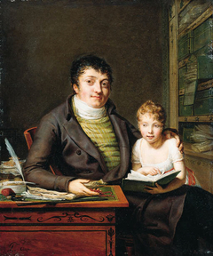 Portrait of a Gentleman and his Daughter reading in an Interior by Pauline Auzou