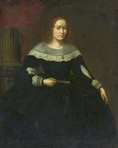 Portrait of a lady in a black dress with a fan. by Anonymous