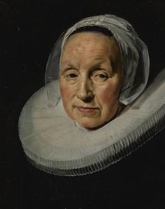 portrait of a woman with enlarged ruff and cut down from original size by Frans Hals