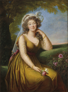 Portrait of Madame du Barry (1743-1793), three-quarter-length, seated in a landscape by Elisabeth Louise Vigée Le Brun